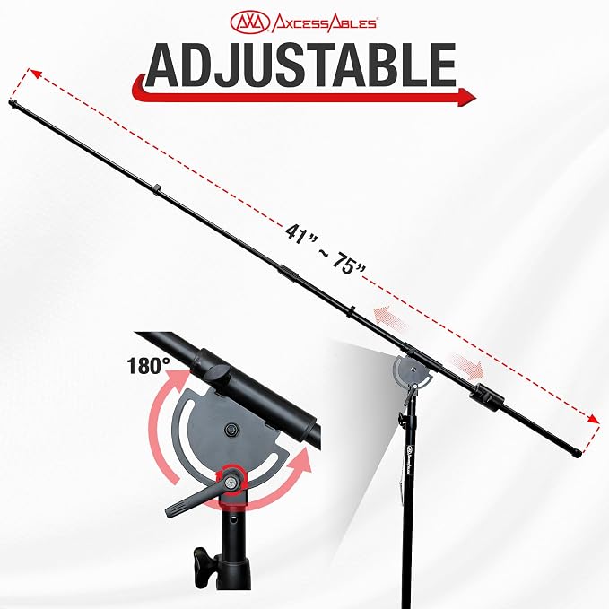 AxcessAbles AXCMB-T Heavy Duty Microphone Boom Stand with Weighted Tripod Base | 80.5-inch Height Overhead Mic Stand | 65.5-Inch Boom Arm Stand | Shotgun Video Mic Stand | All Metal Construction - Image 3