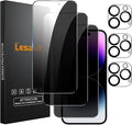 Lesakit 3+3 Pack Privacy Screen Protector for iPhone 14 Pro Max 6.7-Inch with 3 Pack Camera Lens Protector, Anti Spy Tempered Glass Film 9H Hardness Bubble Free Case Friendly by Lesakit