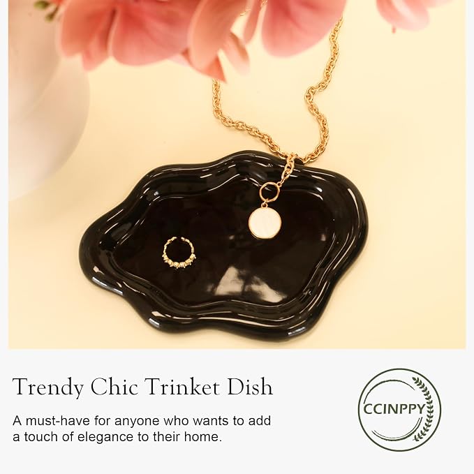 CCINPPY Ceramic Cloud Jewelry Tray Trinket Dish Key Bowl Nightstand Decor | Decorative Small Desk Tray Jewelry Plate Key Holder Bowl Cute Bedroom Room Decor Aesthetic, Gift for Women, Black Medium - Image 4