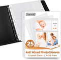 Dunwell Photo Sleeves for 3-Ring Binder, (4x6 Mixed Format, 25 Pack) for 150 Pictures, Each Photo Page Sheet Holds Six 4 x 6 Pictures or Postcards, Acid-Free Poly 4x6 Album Refill Pages by Dunwell