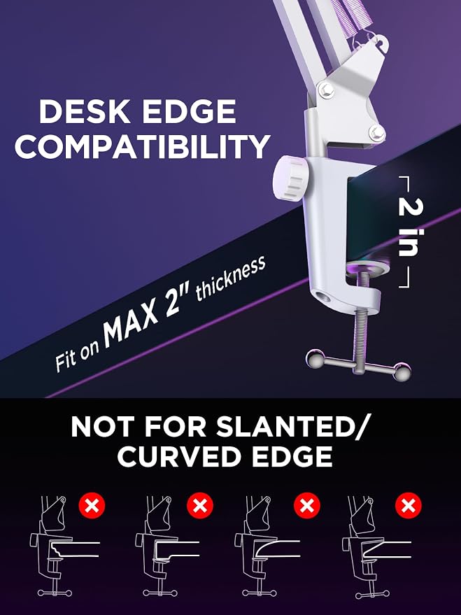 InnoGear Boom Arm Microphone Mic Stand for Blue Yeti Fifine HyperX, White | Desk Mount, Desktop Stands, Adjustable Reach, Rotate Fully, Folds Away Compactly, for Gaming, Streaming or Recording - Image 6