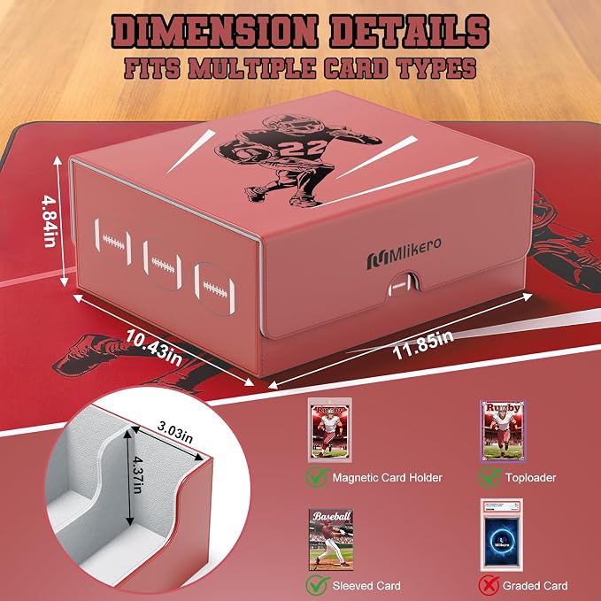 Mlikero Football Card Storage Box, Trading Card Storage Box Oversized Fits Toploaders, Magnetic Closure Sports Card Case for Football Cards 2026 (Holds 500+ Toploaders) - Image 6