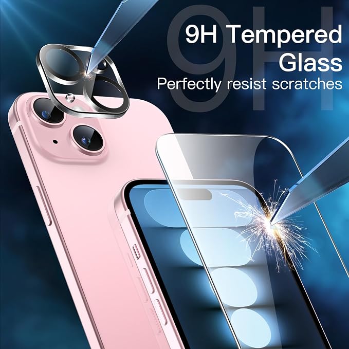 JETech Screen Protector for iPhone 15, 2+2 Pack | with Camera Lens Protector, HD Clear Tempered Glass, Anti-Scratch Protection, Easy Installation Tool - Image 4