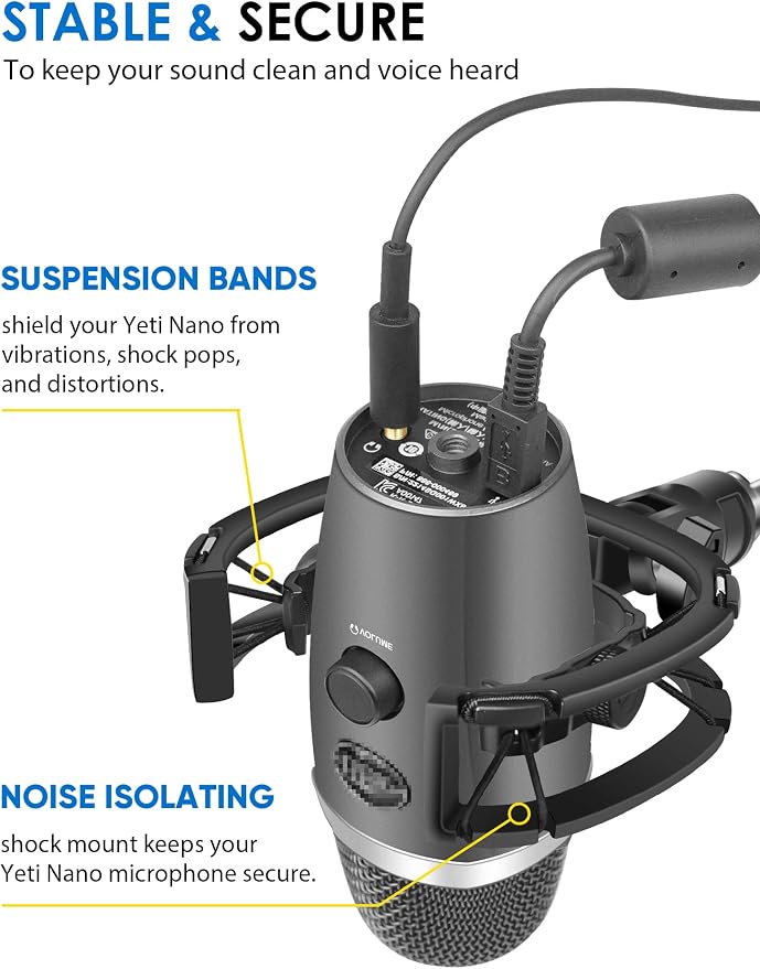 Yeti Nano Shock Mount with Pop Filter, Custom Built for Blue Yeti Nano Mic | Anti-Vibration Suspension Shock Mount Holder Clip Compatible with Blue Yeti Nano Microphones - Image 3