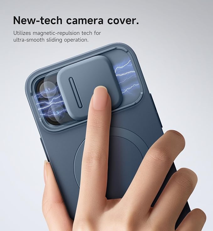 SURITCH for iPhone 13 Pro Max/12 Pro Max Case with Magnetic Camera Slide Cover and Adjustable Kickstand, Compatible with MagSafe, Shockproof Bumper Case Slim Protective Cover 6.7 Inch, Blue - Image 4