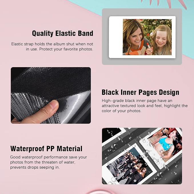 Veicevol 288-Pocket 2x3 Photo Album for Instax Mini and Polaroid, Black | PU Leather Cover Keeps, Fits Instax Mini and Polaroid 2x3 Photos, Protects Travel, Wedding and Family Memories - Image 5