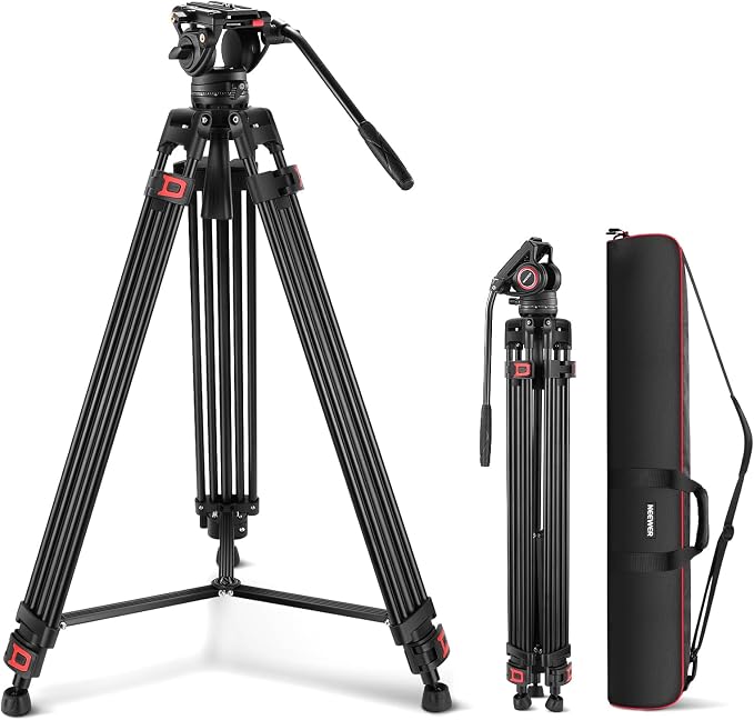 NEEWER 74" Video Tripod with Fluid Head, QR Plate , Aluminum Heavy Duty Camera Tripod Professional for DSLR Cameras Camcorders, Max Load 17.6lb/8kg, TP74 by Neewer