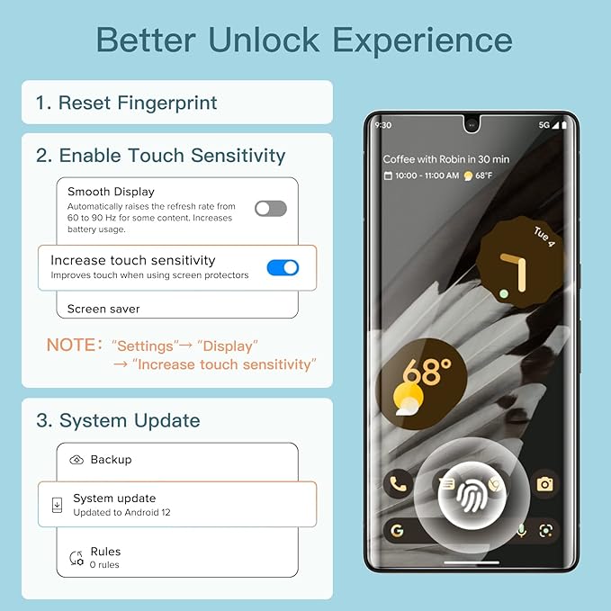 JETech TPU Screen Protector for Google Pixel 7 Pro, 2+2 Pack | with Camera Lens Protector, Flexible TPU Film, Fingerprint ID Compatible, HD Clear, Easy Installation - Image 3