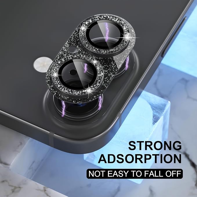 Choiche for iPhone 16 /iPhone 16 Plus Camera Lens Protector, Glitter-Black | Bling Metal Camera Cover with 9H Tempered Glass Lens Screen Protector Accessories, Strong Adsorption, Case-Friendly - Image 6