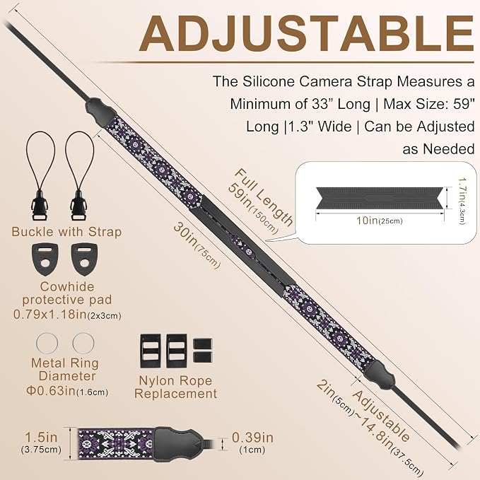 FIEIL Neck Strap Silicone Camera Straps - Padded Camera Strap, 1.5" Wide Adjustable Nylon Shoulder Strap - Compatible with Canon, Nikon, Sony, and More DSLR and Mirrorless Cameras (Purple) - Image 4