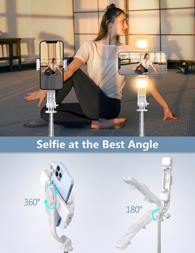 45'' Selfie Stick with Light, Travel Tripod Essentials with Wireless Remote | Portable Cell Phone Tripod Stand, Beach Cruise Ship Essentials for family, Compatible with 4-7.2" All Smartphone - Image 6