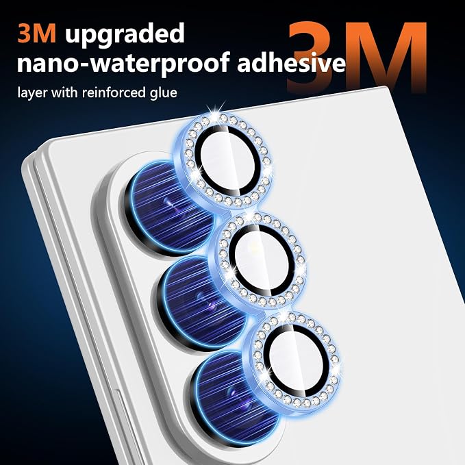 for Samsung Galaxy Z Fold 8 Ultra Camera Lens Protector, Individual Metal Ring Tempered Glass Lens Cover, [Strong Adsorption] Scratch Resistant Ultra-Thin HD Clear Lens Cover, 1 Set-Blue Diamond - Image 3