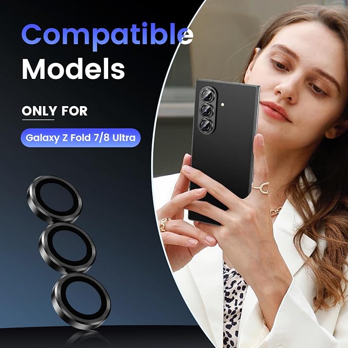 Tensea Camera Lens Protector for Samsung Galaxy Z Fold 8 Ultra/Z Fold 7 | 9H Tempered Glass Camera Cover Screen Protector Metal Individual Ring 【Case Friendly】【Installation Tray】【Military Protection】 - Image 2