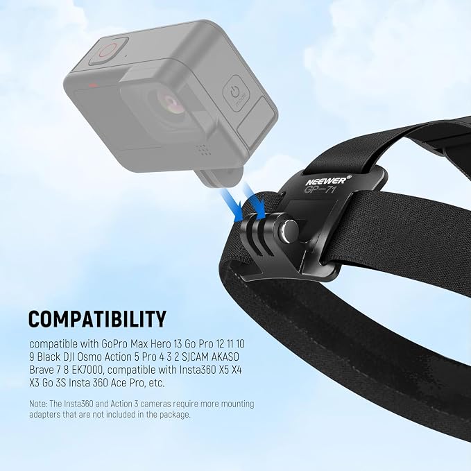 NEEWER Accessory Set Compatible with GoPro Hero Insta360 DJI AKASO Action Camera, Quick Change Head Strap Head Strap Holder, Chest Strap, Backpack Hat Clip Holder & 360° Wrist Strap for GP-75 - Image 6