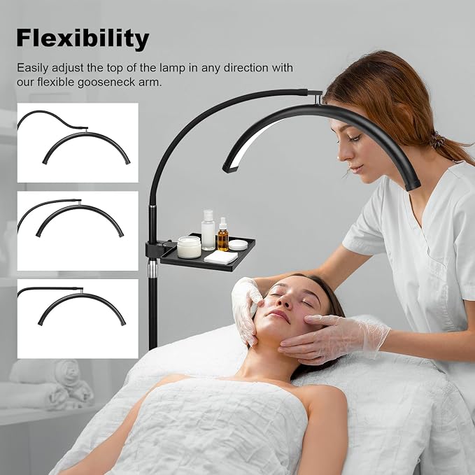 Half Moon LED Floor Light with Tool Tray for Lash Techs, Eyelash Extensions, Estheticians, Skincare, Nail Art, Tattoo Artists, Home & Office - Professional Shadow-Free Lamp | Dimmable (Remote) - Image 2