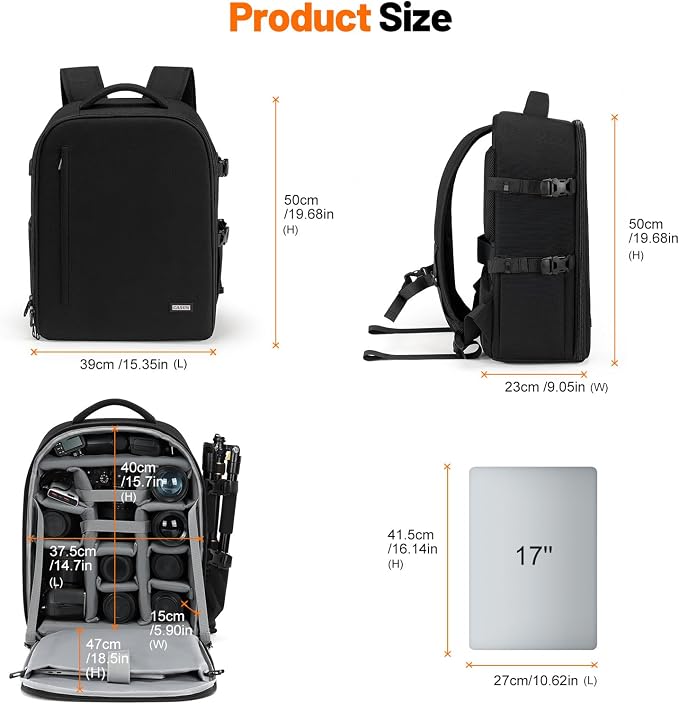 Cwatcun Camera Backpack, Large Water-Resistant DSLR Bag for Canon/Nikon/Sony - Image 3