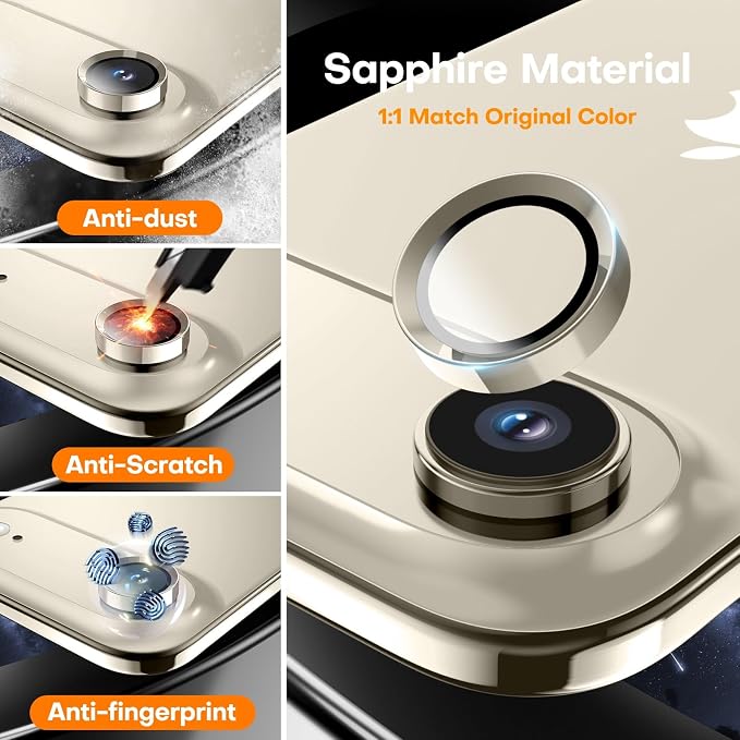 for iPhone Air Camera Lens Protector- Light Gold | 9H Tempered Glass, Metal Individual Camera Cover, Accessories, Anti-drop, Case Friendly, HD Clear, Anti-Scratch - Image 3