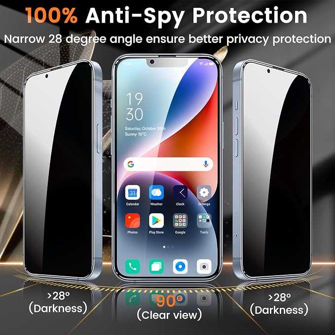 Lesakit 3+3 Pack Privacy Screen Protector for iPhone 14 6.1-Inch with 3 Pack Camera Lens Protector, Anti Spy Tempered Glass Film 9H Hardness Bubble Free Case Friendly - Image 3