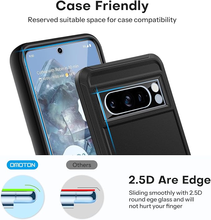 OMOTON 3+2 Pack for Pixel 8 Pro Screen Protector (6.7 Inch, 2023 Released) | 3 Pack for Pixel 8 Pro Tempered Glass, 3 Camera Lens Protector, Fingerprint Sensitivity, HD Clear - Image 5