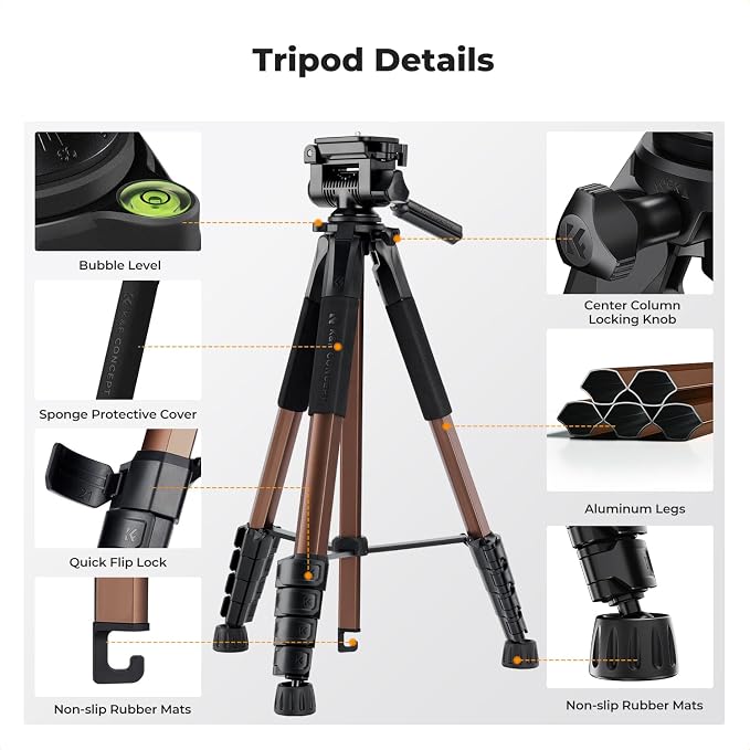 K&F CONCEPT 75" Aluminum Camera Tripod, Lightweight and Compact for Travel | Compatible with Canon Nikon DSLR Camera, Cellphone Clip and Remote Control for Shooting and Video Recording S255A3+BV01 - Image 10