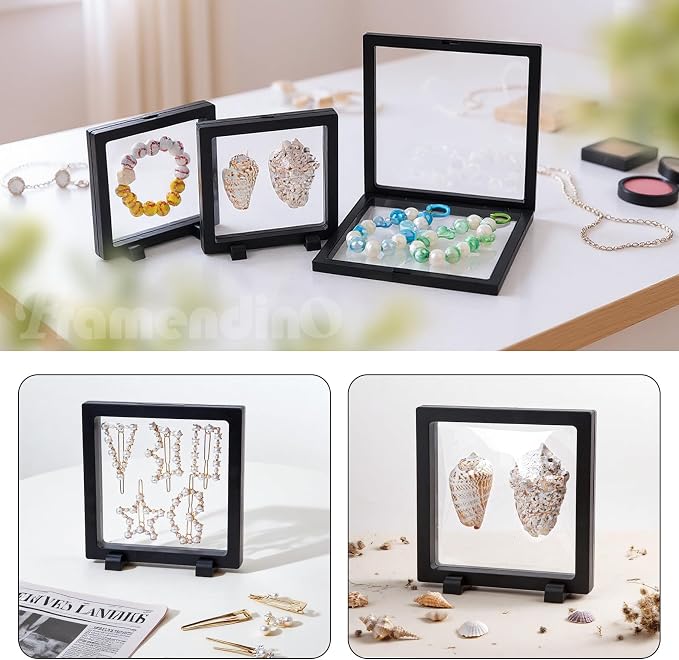 Framendino, 8 Pack Black 3D Floating Frame Display Case Challenge Coin Holder Stands Jewelry Storage Box for AA Medallion Shells (5.5" & 7") - Image 7