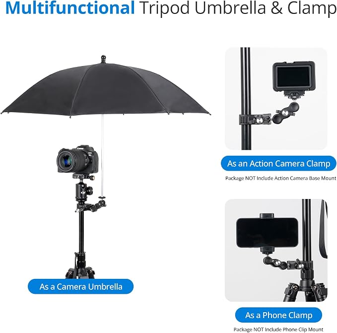 25.6" Camera Tripod Umbrella with Super Clamp for Mirrorless Camera Xbotgo | 360° Adjustable,Weather Guard Umbrella Sunshade,for Canon Nikon Sony Fujifilm Xbotgo Falcon Cameras Outdoor Photographing - Image 7