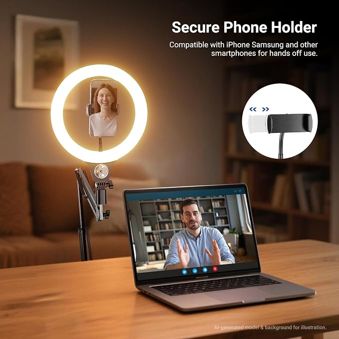 NEEWER Entry Level Version 10.5" 10W Ring Light with 46"-63" Stand, Overhead Phone Holder Mount Compatible with iPhone, Bi Color LED Selfie Lighting CRI85+ for TikTok Video Recording Streaming, N44 - Image 6