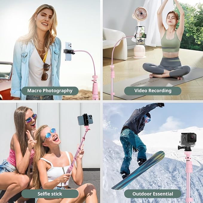 SENSYNE 88" Phone Tripod & Selfie Stick, Extendable Cell Phone Tripod Stand with Wireless Remote and Phone Holder, Pink - Image 2