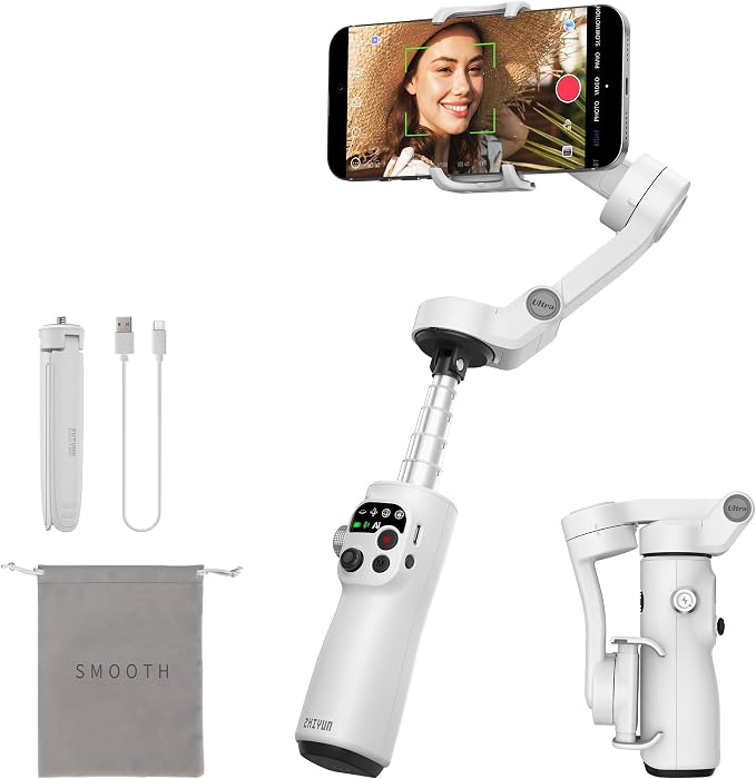 ZHIYUN Smooth Q5 Ultra 3-Axis iPhone Gimbal Stabilizer for Video Recording | Portable Foldable Phone Stabilizer, Built-in Extension Rod, Fill Light, Tripod, 13.5H Long Lasting Battery by ZHIYUN