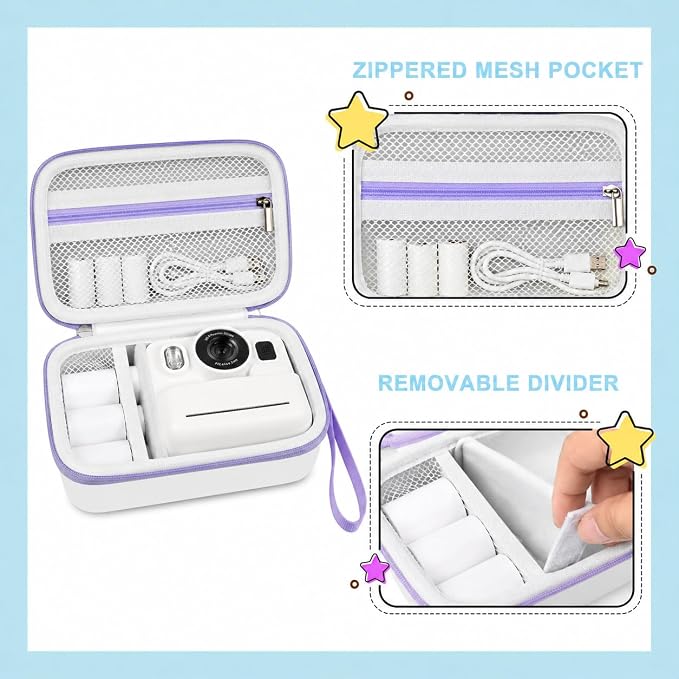 Kids Instant Print Camera Case for DYLANTO for ESOXOFFORE Cameras | Portable Digital Camera Case Organizer for ETIKEZ for YTETCN for DUDUDRAGON with Pocket for Accessories (Box Only)-White - Image 7