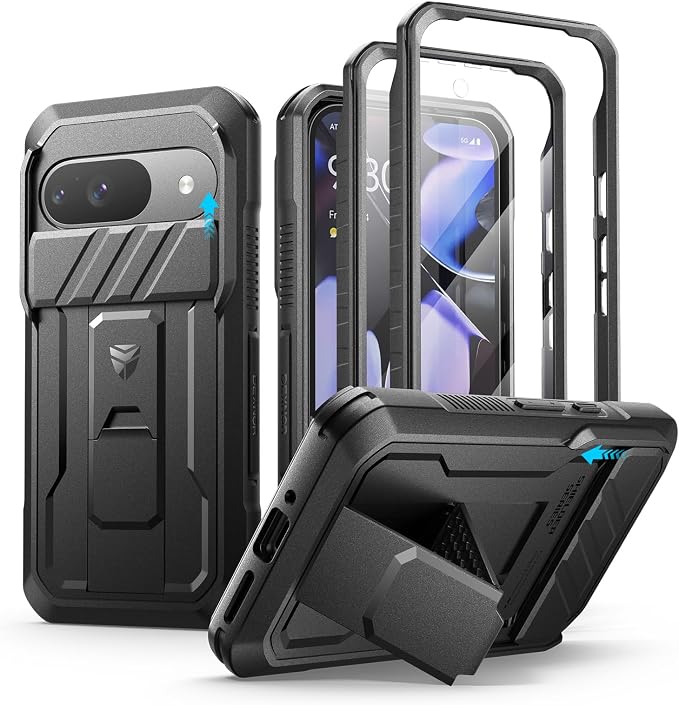 Dexnor for Google Pixel 9 Case with Slide Camera Cover & Built-in Screen Protector & Heavy-Duty Kickstand,Full-Body Protective Cover Rugged Bumper Cases for Pixel 9,Black(2024) by Dexnor