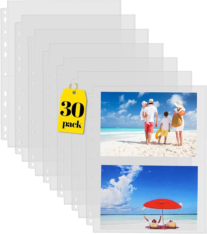 Sooez 30 Pack 5x7 Photo Sleeves for 3 Ring Binder, Hold 120 Pictures | Heavy Duty Plastic Binder Sleeves, Photo Album Refill Pages, Acid Free Archival Page Protector, Binder Inserts for Postcard by Sooez