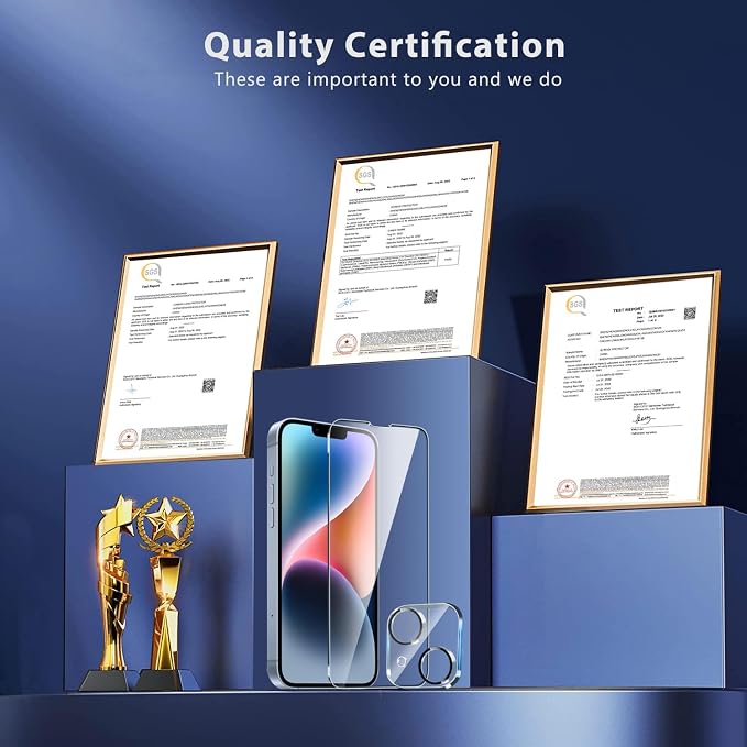 QHOHQ 3 Pack Screen Protector for iPhone 14 / iPhone 13 [6.1 Inch] with 3 Pack Tempered Glass Camera Lens Protector, Ultra HD, 9H Hardness,Case Friendly - Image 4