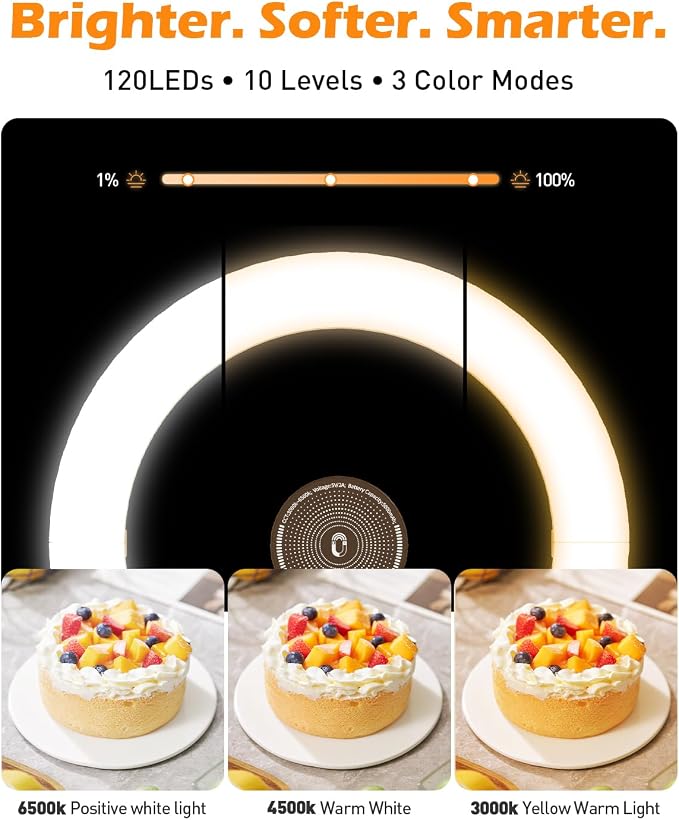 CloudValley Magnetic Overhead Phone Mount with 10" Ring Light, 5000mAh Desktop Tripod with Battery Display, Foldable LED Selfie Light with iPhone Stand for Video Recording Cooking, Live Streaming - Image 6