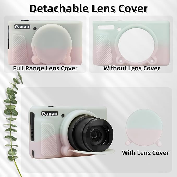 Camera Case for Canon PowerShot SX740/ SX730 Digital Camera, SX740 HS Case | Soft Silicone Protective Case Removable Lens Cover, Comes with 2 Screen Protectors and 1 Wrist Strap. (Pink Green) - Image 4