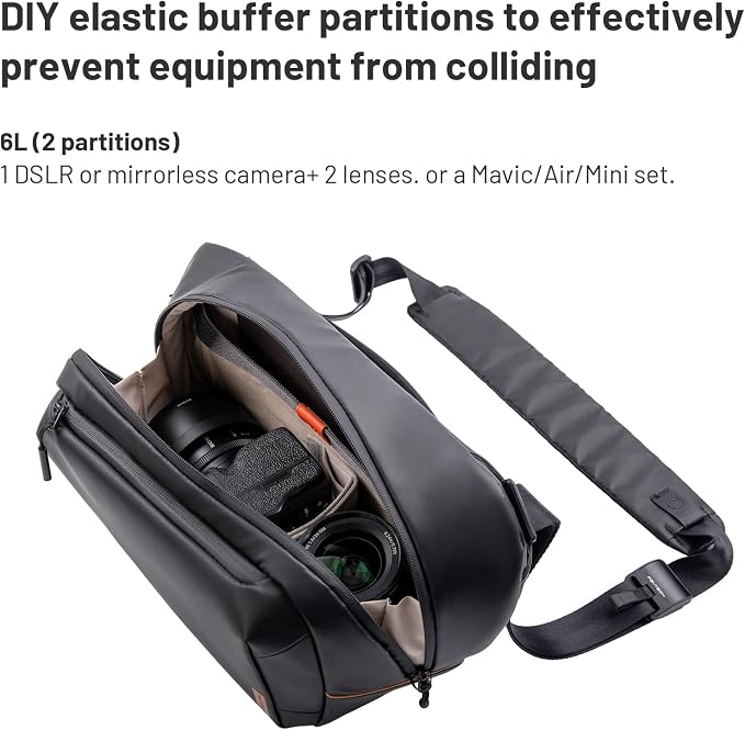 PGYTECH OneGo Solo V2 Camera Sling Bag 6L Crossbody Black Camera Bag | Camera Case for Urban Travel Photographers, Mirrorless Camera Bag for Sony/Canon/Nikon/DJI Mavic/Air/Mini/Tripod/Laptop - Image 3