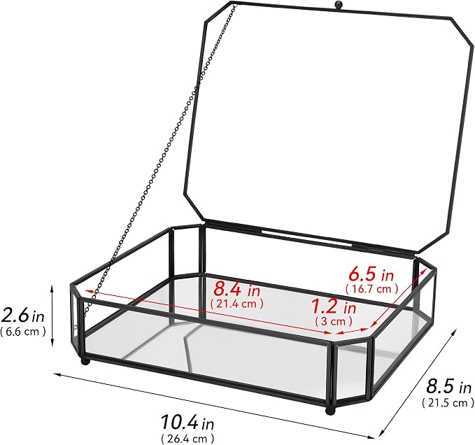 REDHUGO Large Glass Boxes for Display Handmade, Octagon, Black | Handmade Glass Jewelry Box with Mirrored Bottom and Lid, Ideal for Trinkets, Photos, Keepsakes and Vanity Decor - Image 2