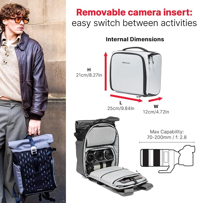 Manfrotto Uncover Camera Backpack 30L, Expandable Roll-Top | Waterproof Travel Camera Bag for DSLR, Mirrorless and Drone, Quick Side Access, 16" Laptop Photography Backpack - Image 3