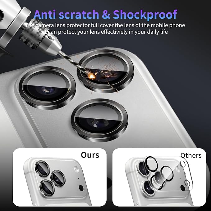 Camera Lens Protector for iPhone 17 Pro/iPhone 17 Pro Max,1 Pack | Tempered Metal Glass Camera Cover Film,HD Clear,Anti-Scratch Lens Screen Protector Film,Case Friendly,Black Titanium - Image 4
