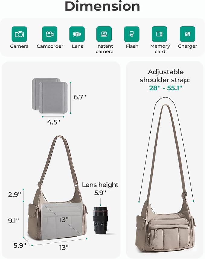 BAGSMART 2 in 1 Puffy Camera Bag for Photographer Everyday Shoulder Bag | Camera Sling Bag with Pockets Crossbody Bag Digital Camera Case for DSLR/Mirrorless Dark Pink - Image 3