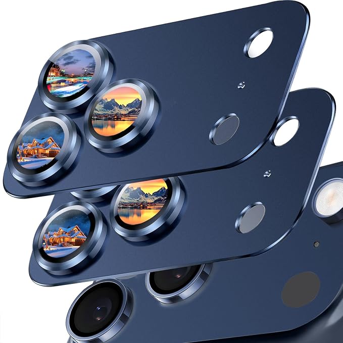 SiHPuoy 2pcs Camera Lens Protector for iPhone 17 Pro, Tempered Glass, Blue | 9H+ Hardness, Military Grade Shatterproof, Anti-Scratch, Case Friendly, HD Metal Camera Cover, Does not Affect Night Shots by SiHPuoy