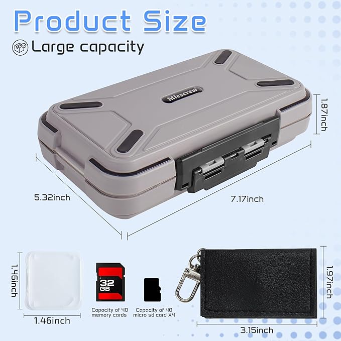 36-Slot SD Card Case with Clear Cases, Light Gray Organizer | Memory Card Case with 36 Individual Transparent Holders, Storage and Protection for Cameras - Image 2