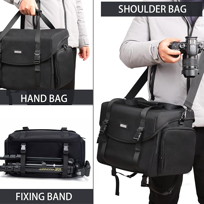 CADeN Camera Bag Case Shoulder Messenger Bag with Tripod Holder Compatible for Nikon, Canon, Sony, DSLR SLR Mirrorless Cameras Waterproof (Black, Large) - Image 9