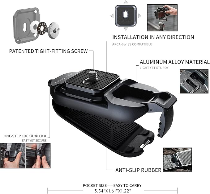 PGYTECH Beetle Camera Clip with Plate Quick Release System Backpack Clip | Max Load 66 lb Aluminum Clip for Sony, Nikon, Fuji, DSLR Action Camera Backpack Cameras Strap Mount (for Camera) - Image 2