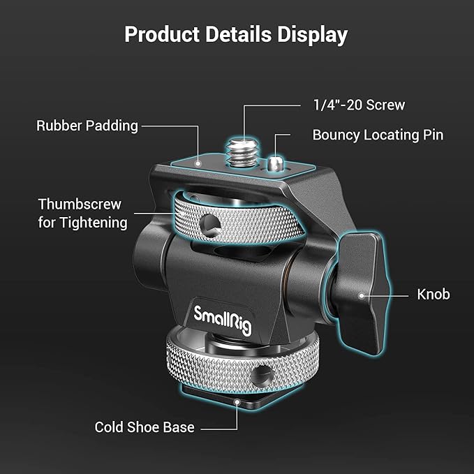 SmallRig Field Monitor Mount Holder Swivel and Tilt Adjustable with Cold Shoe Mount for 5" and 7" Monitor - Image 2