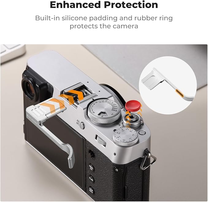 K&F CONCEPT Camera Thumb Grip with Red Shutter Button Compatible with FUJIFILM X100VI X100V, Sliver - Image 5