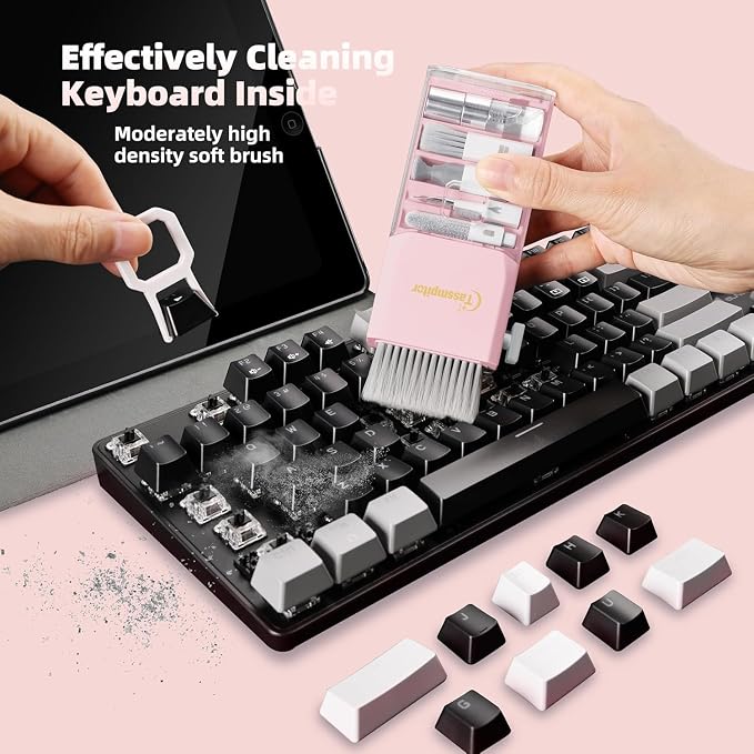 Keyboard Cleaning Kit, All-in-One Laptop & Computer Screen Cleaner, Pink | Multi-function Electronic Cleaner, Soft Bristle Brush, Computer Screen-safe Spray, Compact, for MacBook, iPad, iPhone, earbud - Image 2