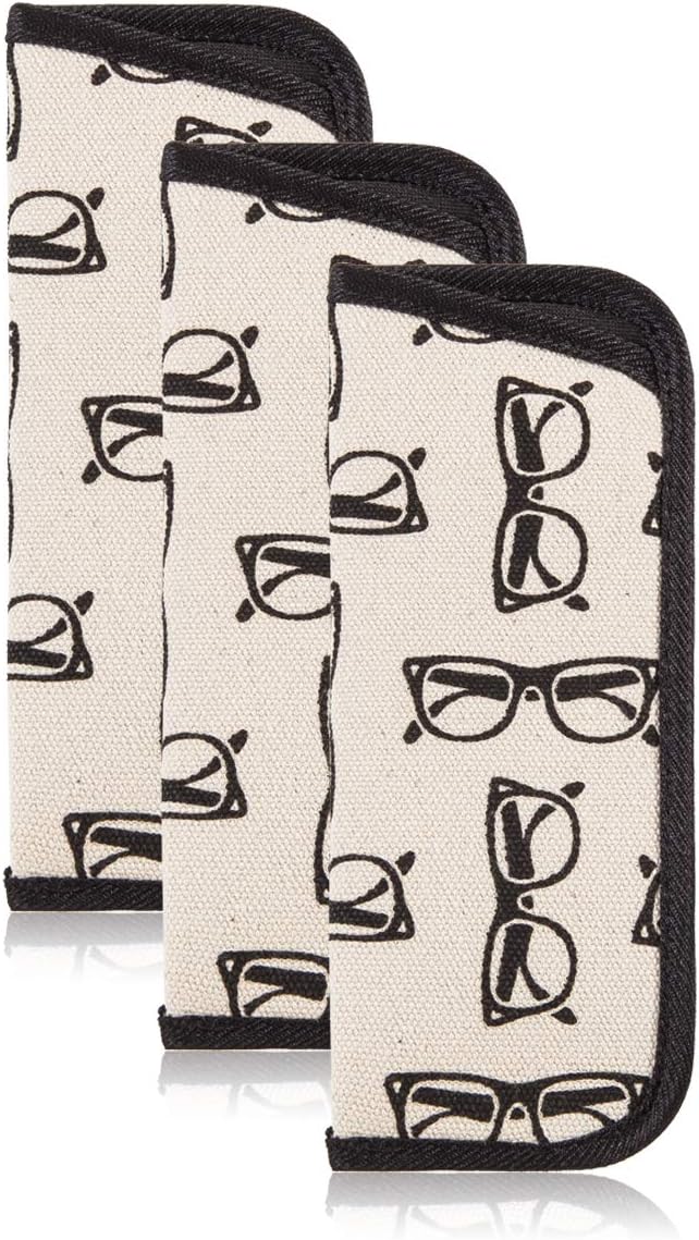 TRIUMPH VISION 3 Pack Reading Glasses Pouch Soft Case Eyeglass Sleeve Slim | Alternative to Bulky Case in bag, Lightweight Lined Padded Protect Optical lens Slip in, Cute Pattern Portable for Daily Use by TRIUMPHVISION