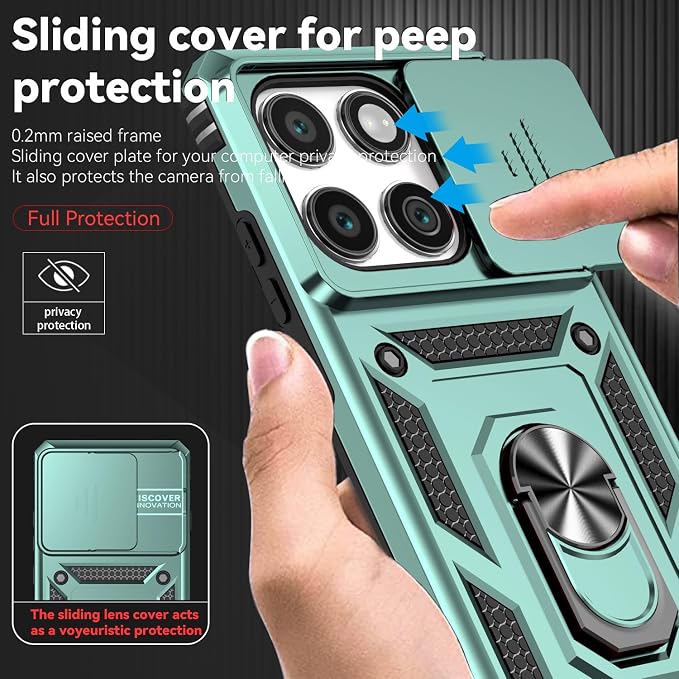 SunStory Compatible with Motorola Moto Edge 2025 Case with HD Screen Protector & Slide Camera Cover & Rotated Ring Kickstand, [Military-Grade] Phone Case for (Green, Moto Edge 2025) - Image 3