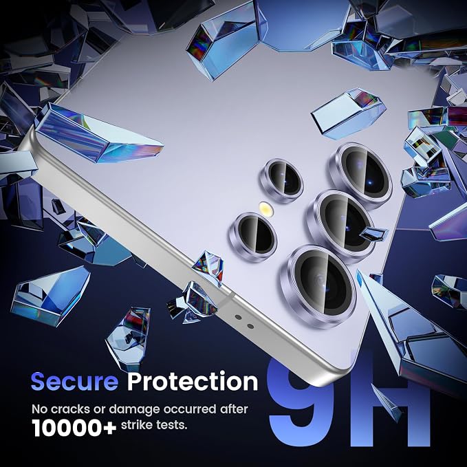 Tensea Compatible with Samsung Galaxy S25 Ultra Camera Lens Protector | 9H Tempered Glass Camera Cover Screen Protector Metal Individual Ring [Installation Tray][Case Friendly] - Image 5